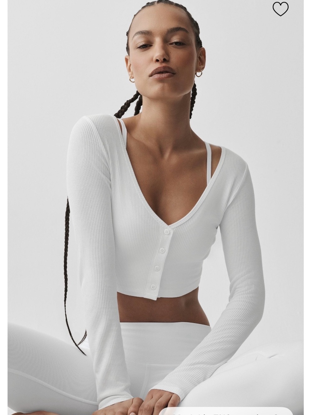 ALO Yoga Ribbed V‑Neck Button Crop Top - White
